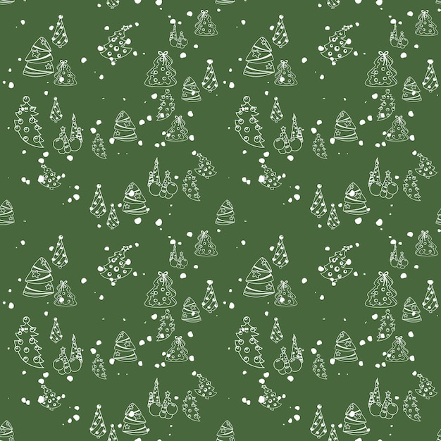 vector hand drawn seamless pattern christmas winter doodle elements isolated on white background trees wreaths presents sweets gingerbread for background print textile fabrics gift bags