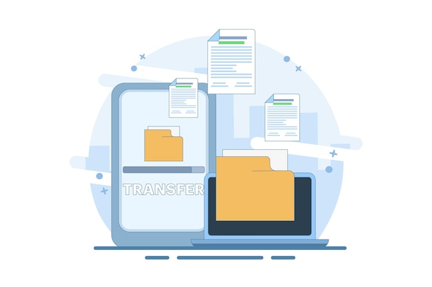 vector illustration about the concept of data and document transfer or file sharing via the internet