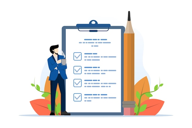 vector illustration about Time management concept with checklist and completing business tasks