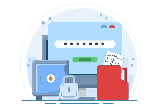 vector illustration concept of data encryption vault with password or technology to protect privacy
