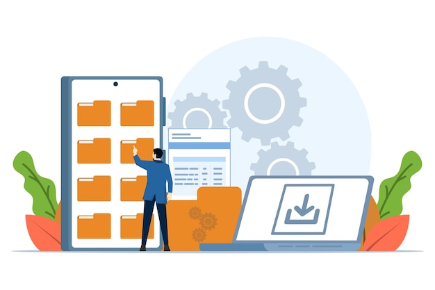 vector illustration File management administrative concept with data or file access characters