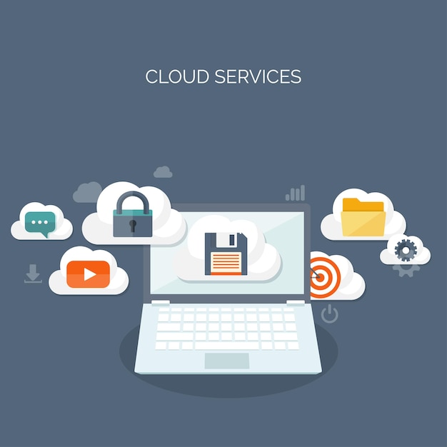 vector illustration flat cloud computing background data storage network technology multimedia