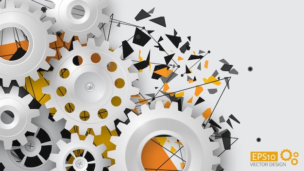Vector illustration gear wheel and circuit board, Hi-tech digital technology and engineering, digital telecom technology concept. Abstract explosion background