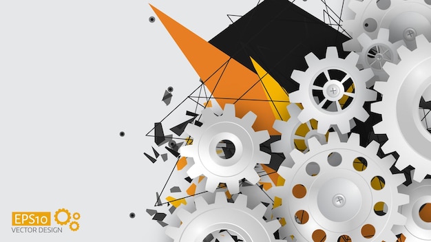 Vector illustration gear wheel and circuit board, Hi-tech digital technology and engineering, digital telecom technology concept. Abstract explosion background