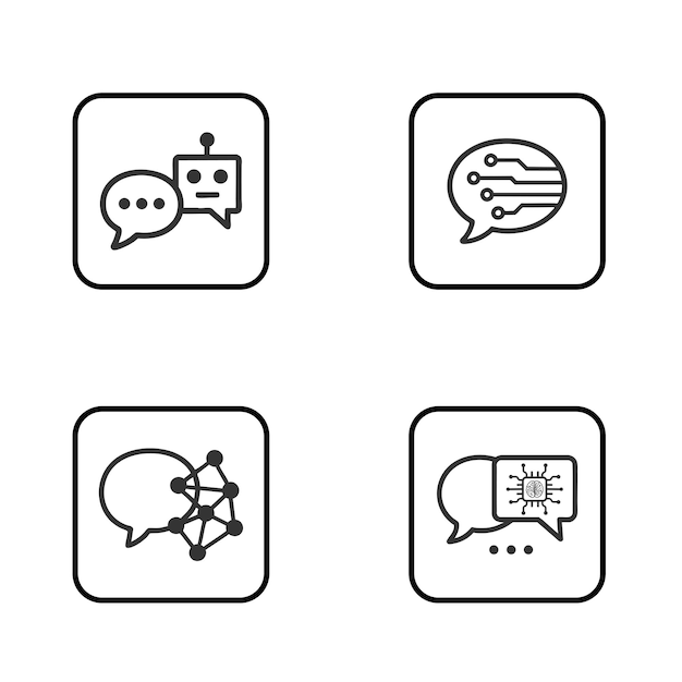 vector illustration minimal ai brain and neural interface icons set