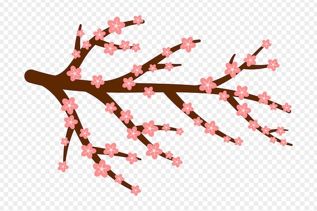 Vector illustration of cherry blossom tree branch on transparent background