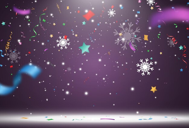 vector illustration of falling confetti on a transparent background