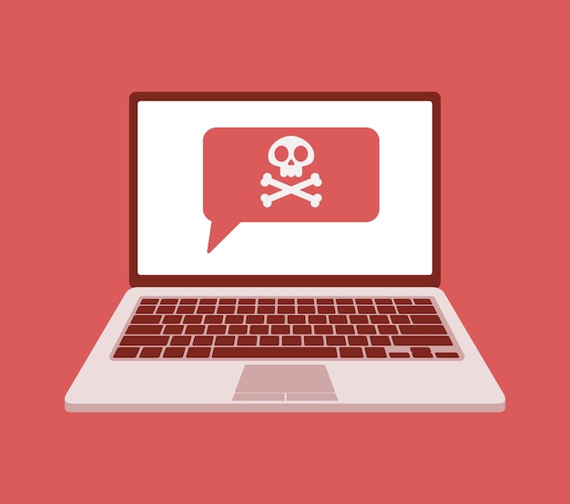Vector illustration of Laptop system error warning Virus attention Hacker attack and web security vector concept phishing scam Network and internet security