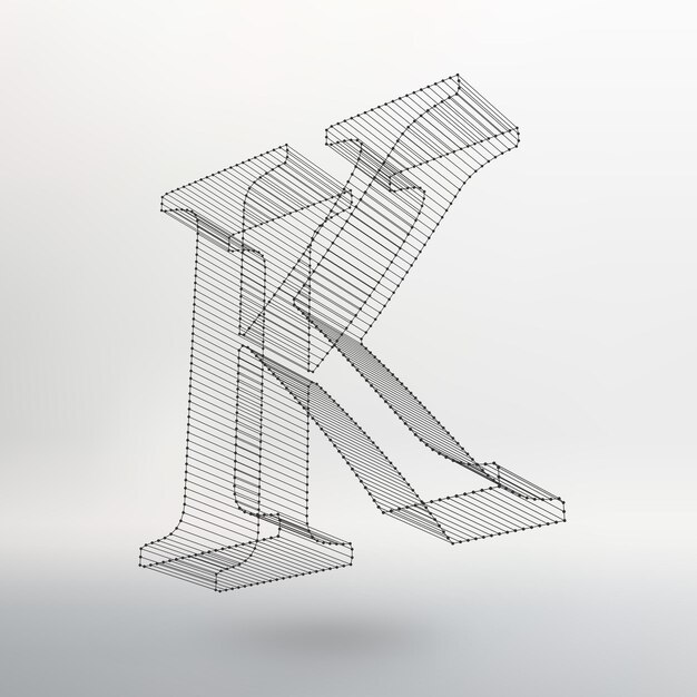 Vector illustration of letter L on white background. Fonts of Mesh polygonal. Wire frame contour alphabets.