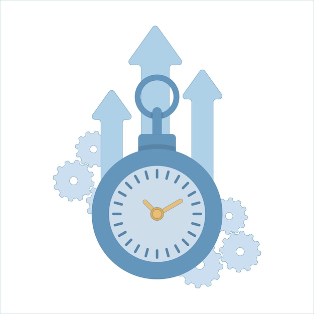 vector illustration of productivity concept with clock and arrow pointing up