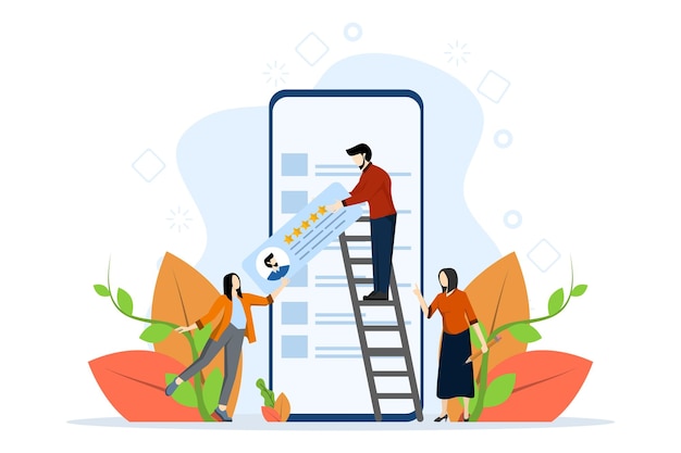 vector illustration of Survey Concept with people with quality test and customer satisfaction report