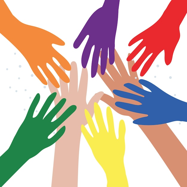 Vector illustration of the LGBTQ community from the hands of different colors