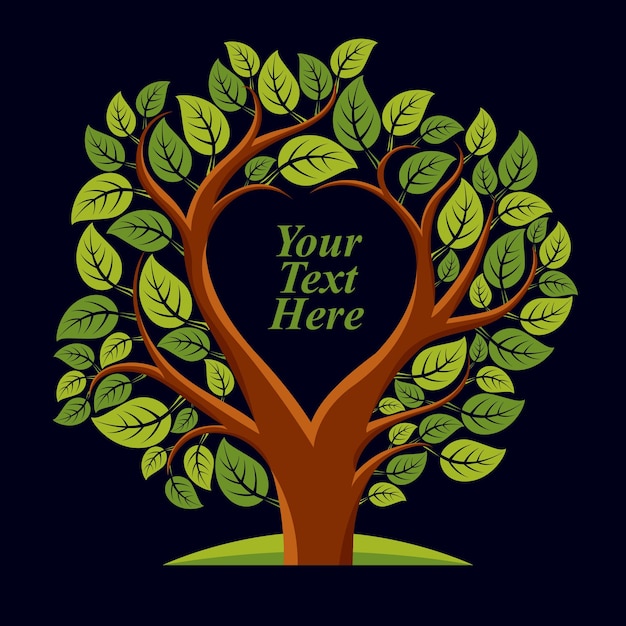 Vector illustration of tree with leaves and branches in the shape of heart with blank copy space. Your text here.