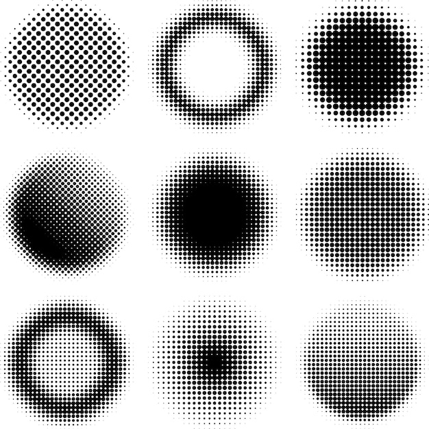 vector illustration set of 9 halftone design elements