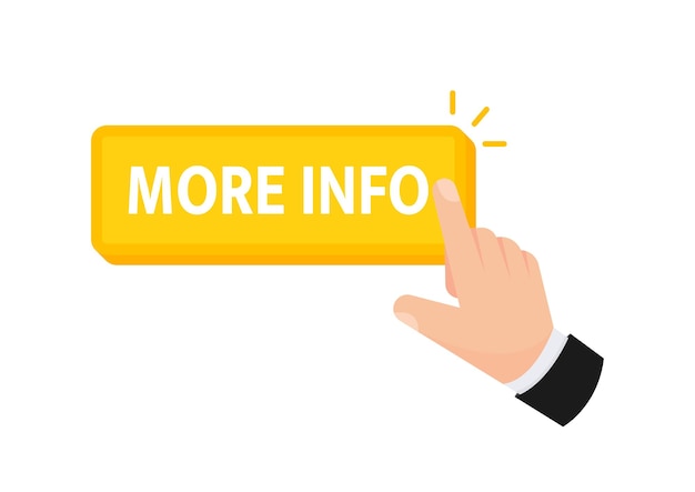 Vector image of a hand tapping on a More Info button indicative of seeking additional details