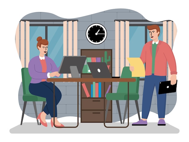 vector image of financial director reports on the work done