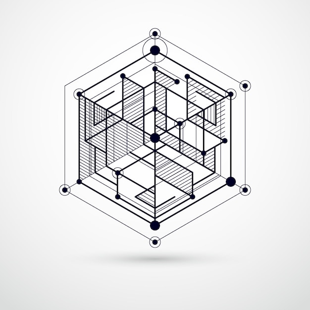 Vector industrial and engineering black and white background, future technical plan. Modern geometric composition can be used as template and layout.