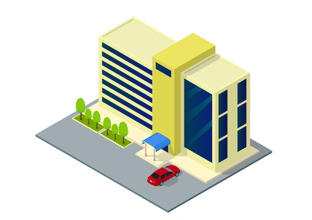Vector isometric hotel, apartment, or skyscraper building