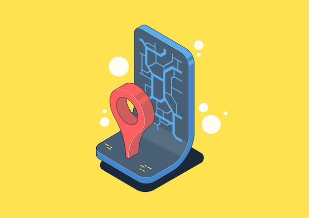 Vector isometric illustration of map with geo tag. navigation map with pins or gps concept, app icon. Illustration for web and print.