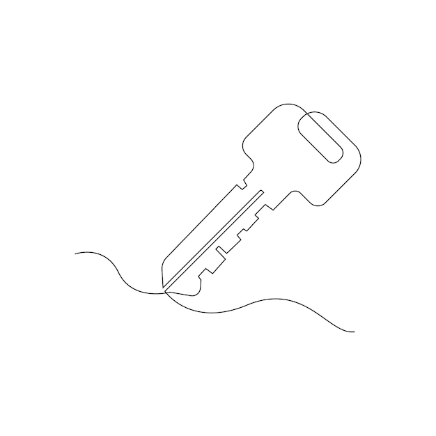Vector Key in one continuous line art drawing style metal key shape design minimalist