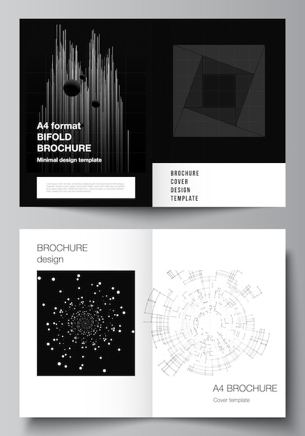 vector layout of two a4 cover mockups design templates for bifold brochure, flyer, cover design, book design.black color technology background. digital visualization of science, medicine, tech concept