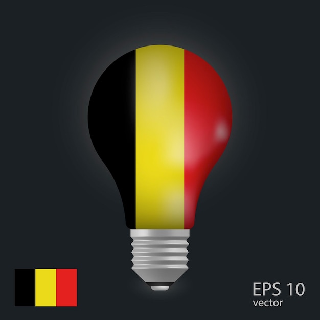 Vector light bulb with flag of Belgium 3D rendering isolated on gray background