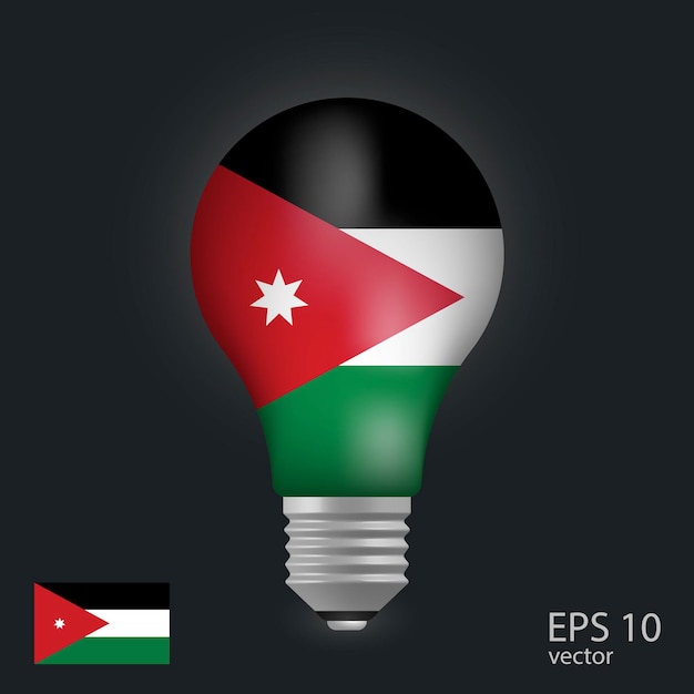 Vector light bulb with flag of Jordan 3D rendering isolated on gray background