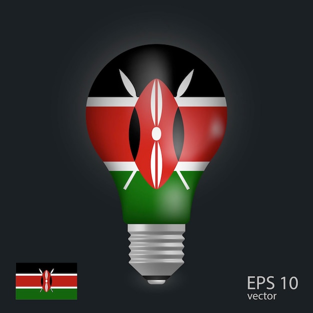 Vector light bulb with flag of Kenya 3D rendering isolated on gray background