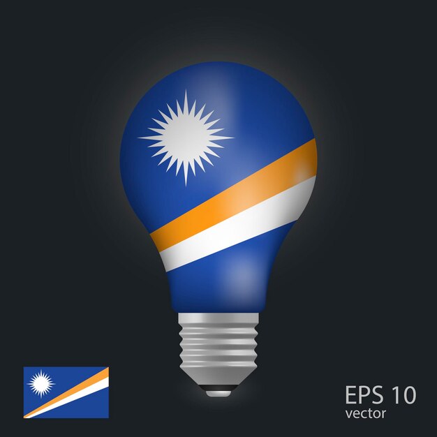 vector light bulb with flag of marshall island 3d rendering isolated on gray background