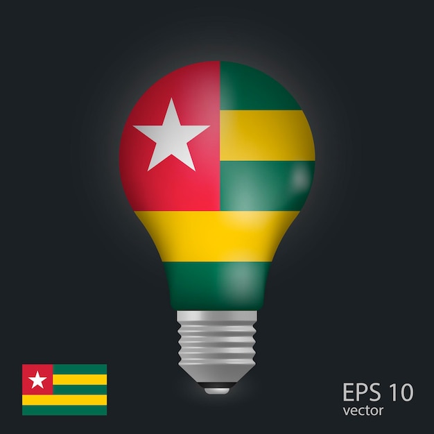 Vector light bulb with flag of Togo 3D rendering isolated on gray background
