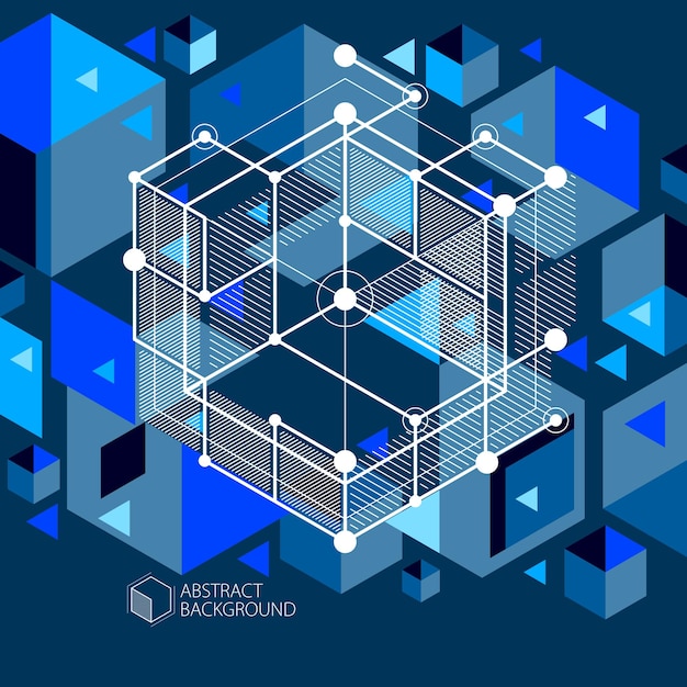 Vector minimalistic geometric abstract 3D blue black composition in futuristic style. Modern geometric composition can be used as template and layout.