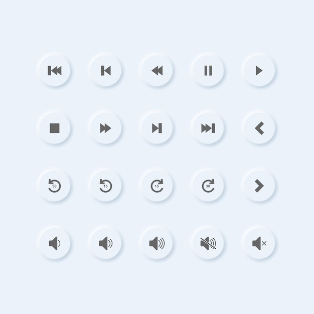 vector neumorphic style music play button set for ui design