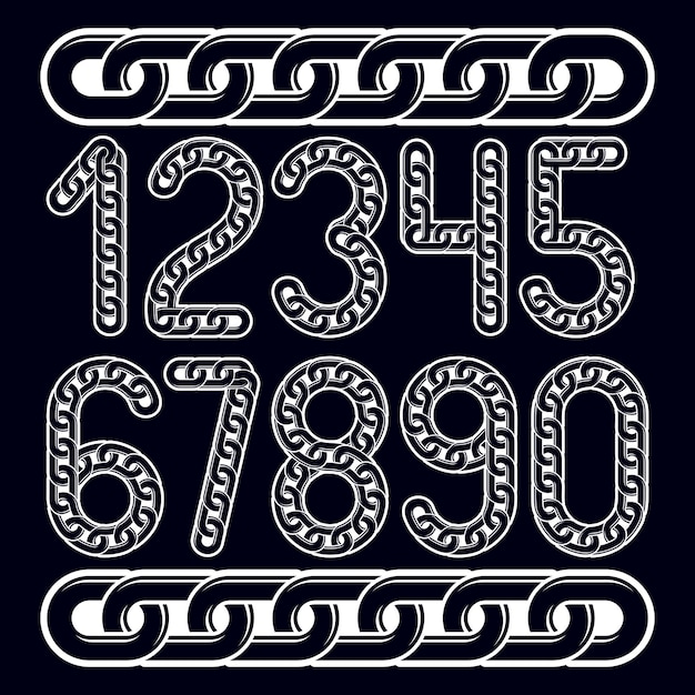 vector numbers, modern numerals set. created using connected chain link.