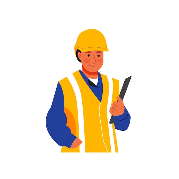 Vector of female construction worker in confident pose carrying note with confident pose