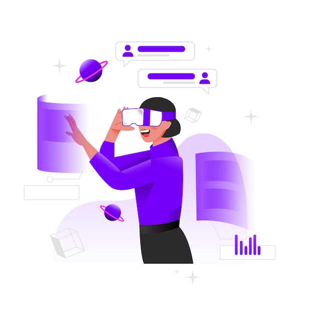 Vector of woman using VR headset