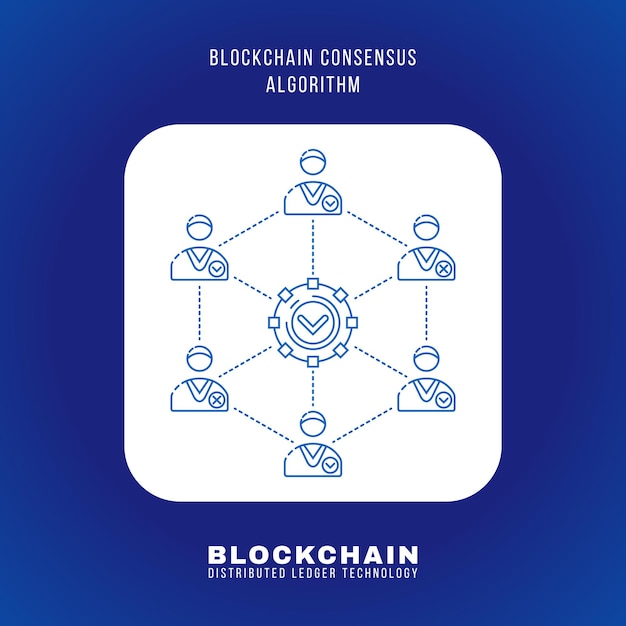 vector outline design blockchain consensus algorithm principle explain scheme illustration white rounded square icon isolated blue background