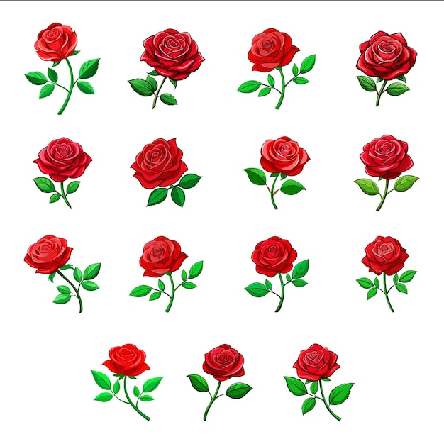 Vector rose flower set of blooming plant garden rose isolated icon of red blossom petal