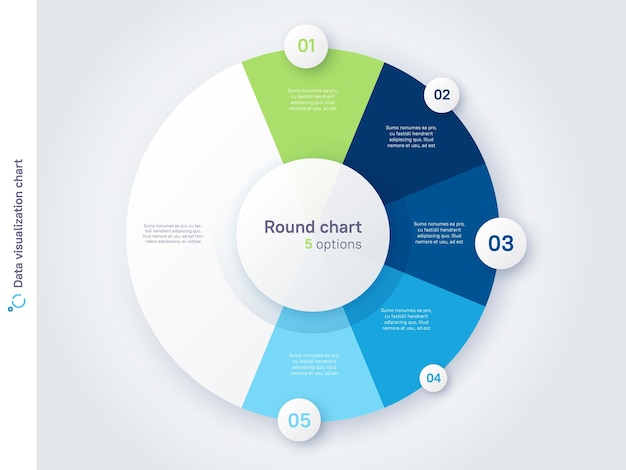 Vector round circle infographic chart template divided by five parts