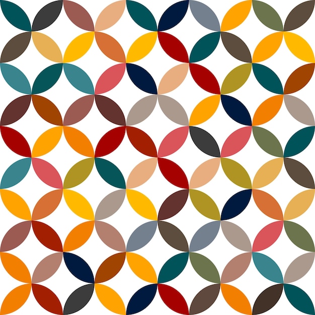 Vector seamless pattern with multicolored diagonal ovals leaves Geometric multicolored print