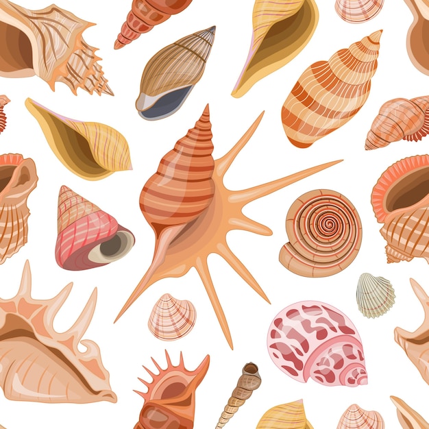 Vector seamless pattern with sea or ocean theme Wallpaper with colorful seashells and undersea world on a white background