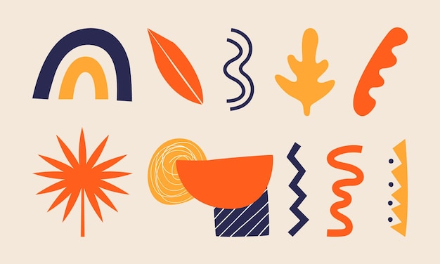 Vector set of abstract matisse style shapes Hand drawn silhouettes of branches blobs corals waves