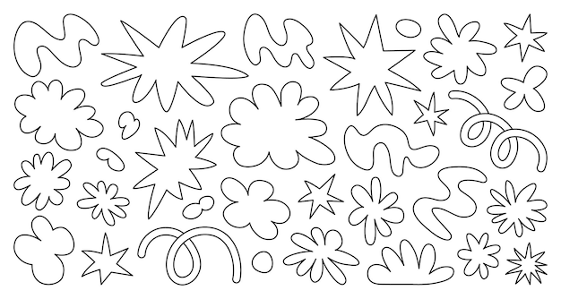 Vector set of abstract retro shapes Contemporary funny forms 70s 90s groovy style