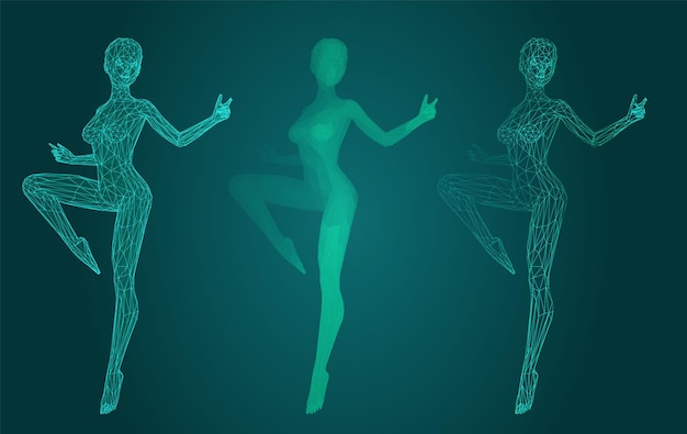 Vector set of female figures in dance poses on the background