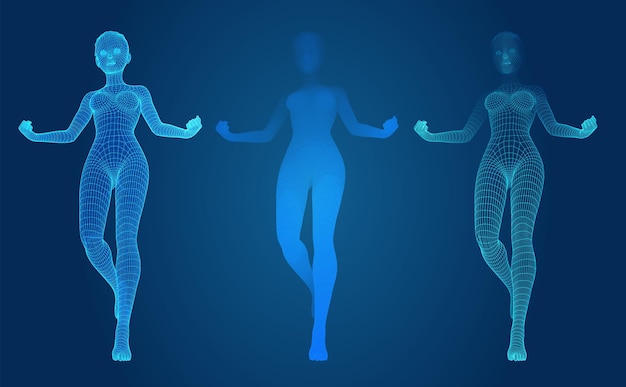 Vector set of female figures in dance poses on the background