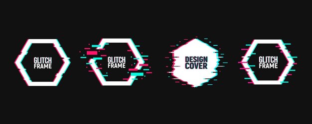 vector set of hexagon frames in distorted glitch style