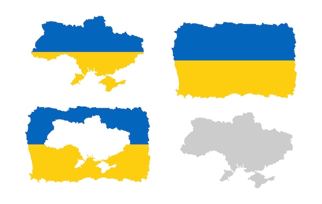Vector set of maps of Ukraine, various outline stroke maps, map in the form of a flag.