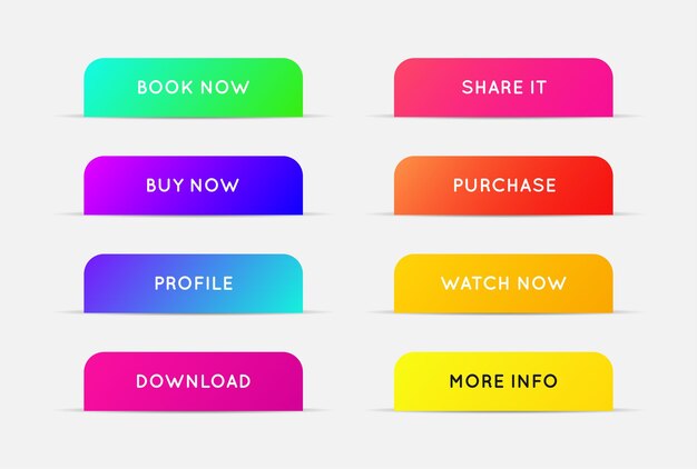 Vector Set of Modern Gradient App or Game Buttons Trendy gradient colors with shadows