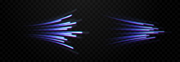 Vector set of speed light lines png. Light paths on an isolated transparent background. Glitch lines