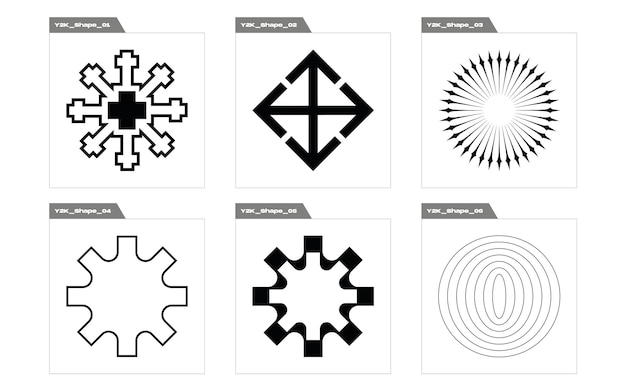 vector set of y2k retro futuristic graphic ornaments templates for notes posters