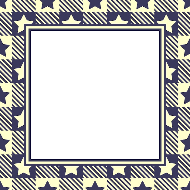 Vector square frame with copy space Beige and dark blue stars on gingham background